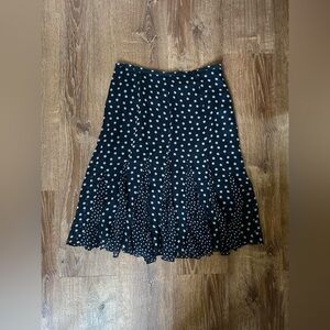 Chic Silk Navy Blue Polka Dot Midi Skirt